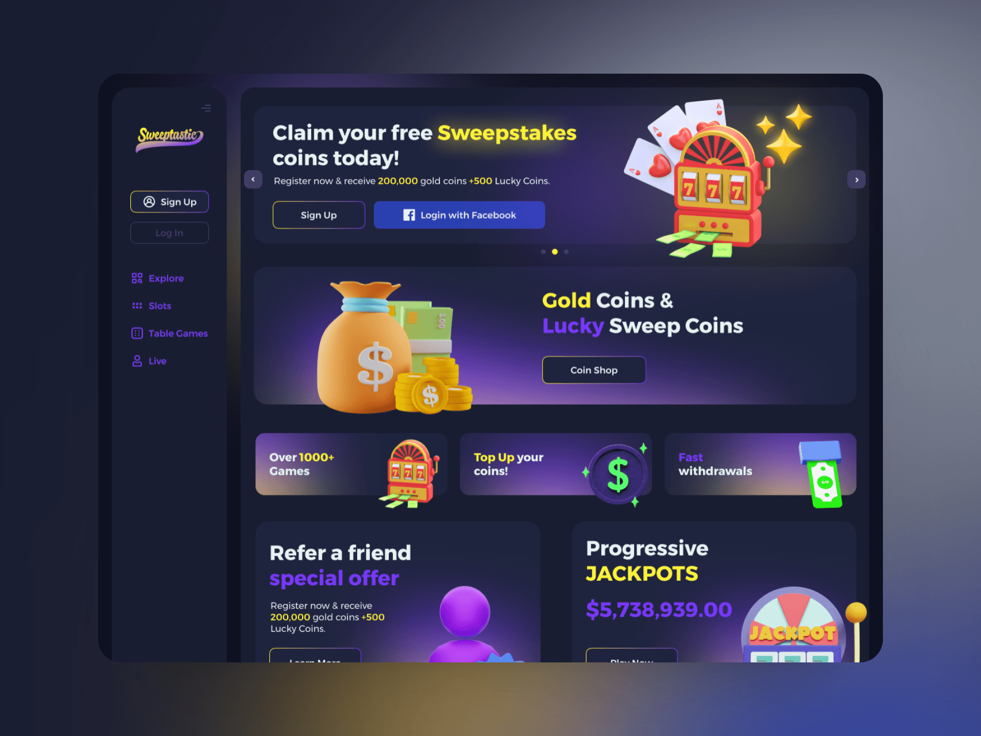 Sweepstakes Casino. — Brand & UI for Sweepstastic by tilldawn® Studio