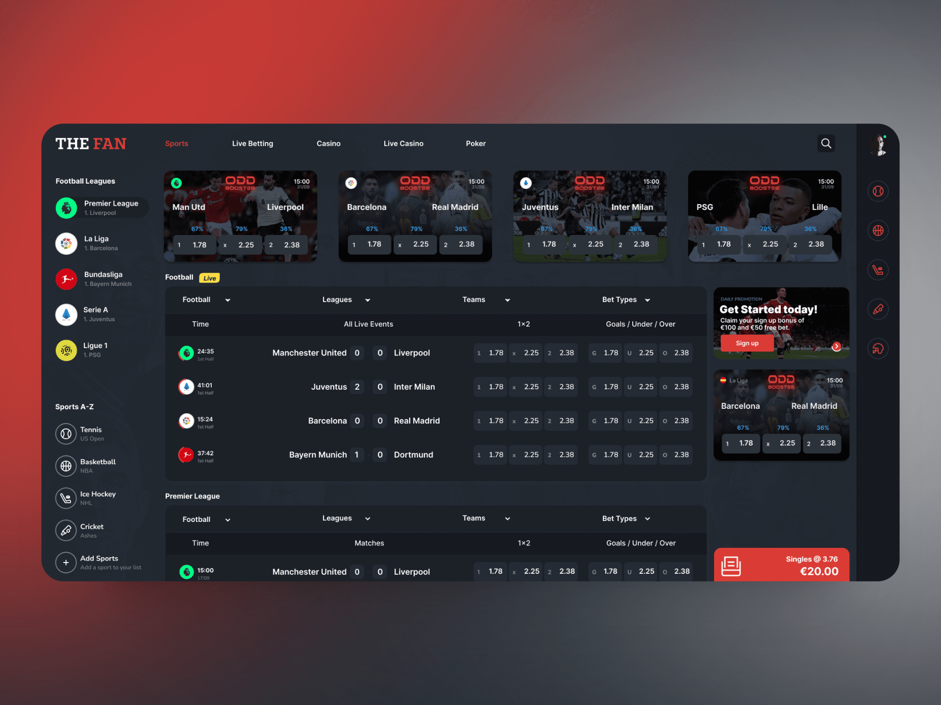 Sportsbook Platform. — Product Design for The Fan by tilldawn® Studio
